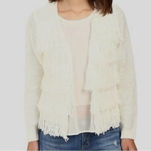 Brigitte Bailey White Shaggy Fringe Dharma Open Front Cardigan Sweater Size S